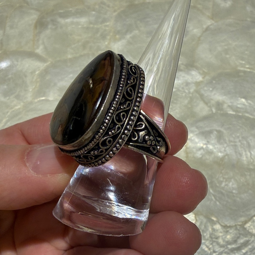 Large 925 sterling serpentine Stone Ring
